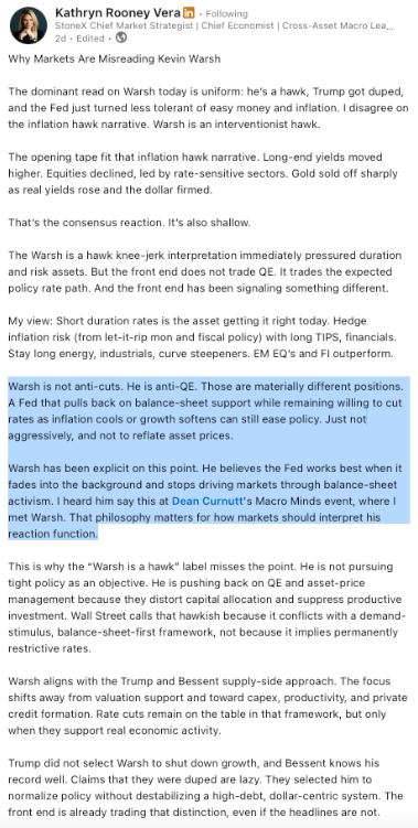 Warsh anti-QE not rate cuts